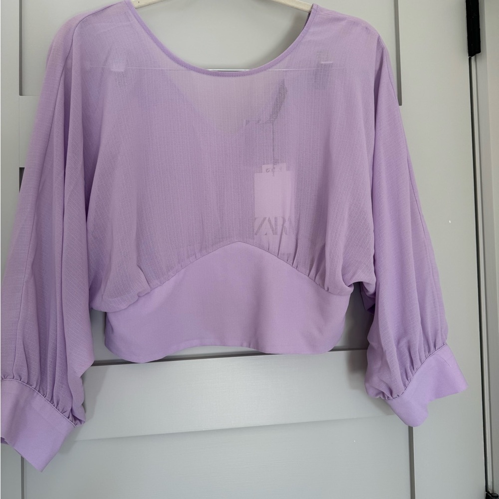 Zara Purple 3/4 Sleeve Cropped Blouse